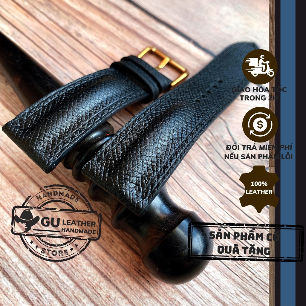 Dây da đồng hồ handmade chất liệu da bò epsom size dây 18/ 20/ 21/ 22/ 24mm - Gu Leather