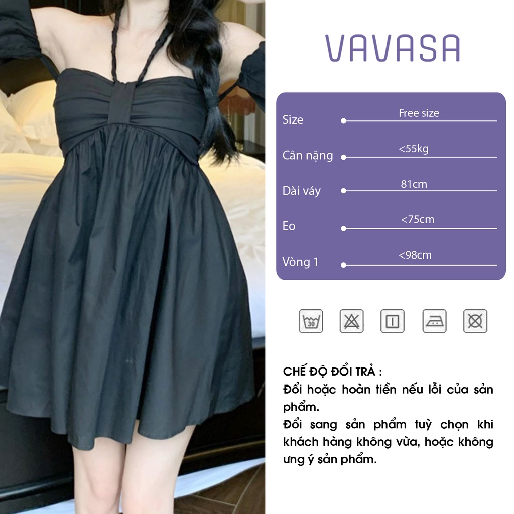 Váy babydoll nữ dáng xoè cổ đính nơ chất thô mềm xếp, tiểu thư VAVASA V89 | BigBuy360 - bigbuy360.vn