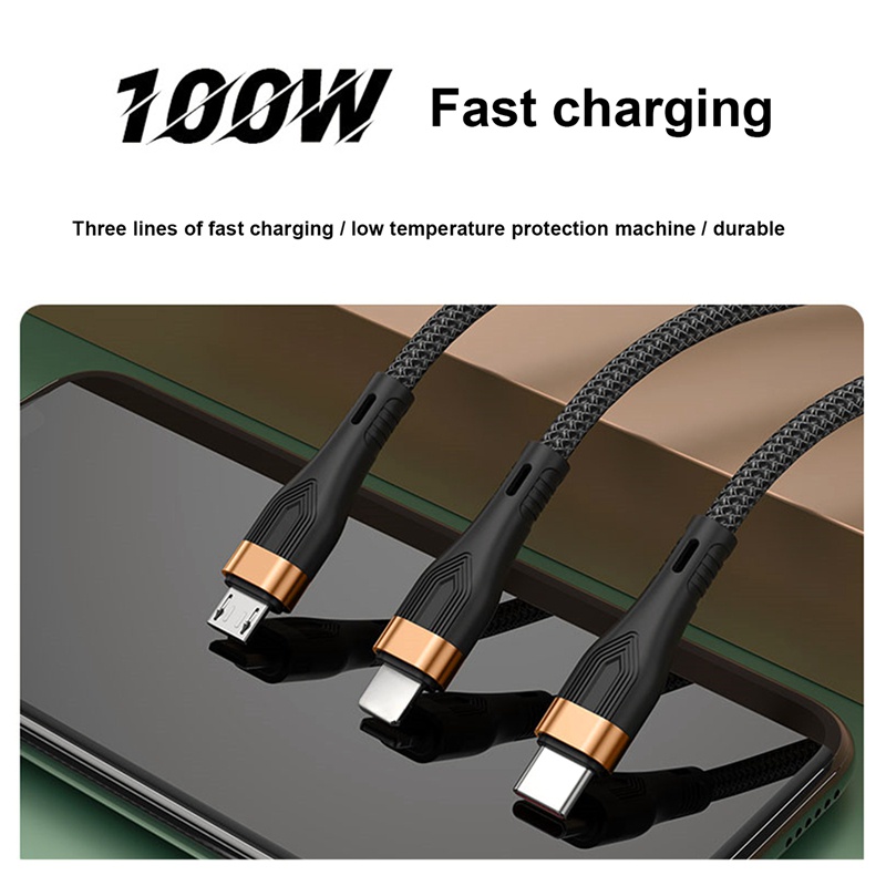 Cáp Sạc Nhanh 3 Trong 1 4Ft 100W Cho Điện Thoại Android Ios Type-C