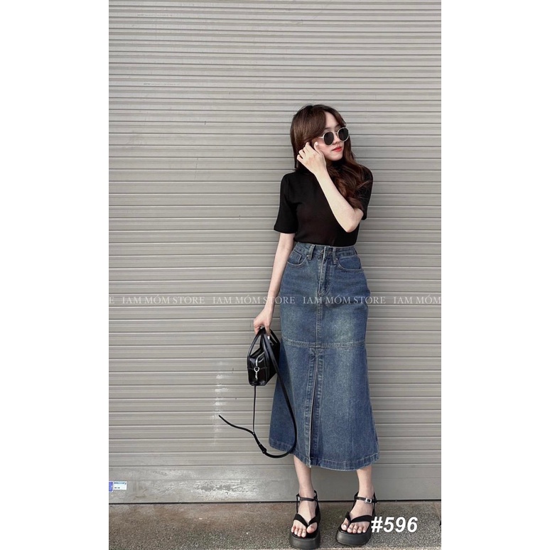 Chân váy bò xẻ trước