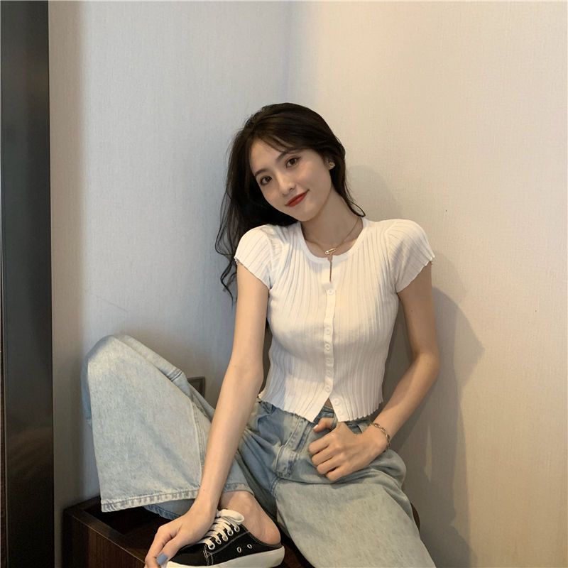 COZOK Áo Dệt Kim Ngắn Tay Dáng Ôm Thời Trang Hàn Quốc