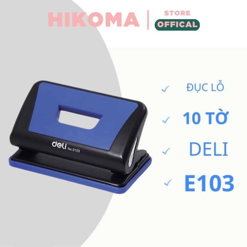Máy đục lỗ 10 tờ Deli, 3 màu  Xanh dương, Đỏ, Ghi xám - 1 cái E0103 - HIKOMA STORE