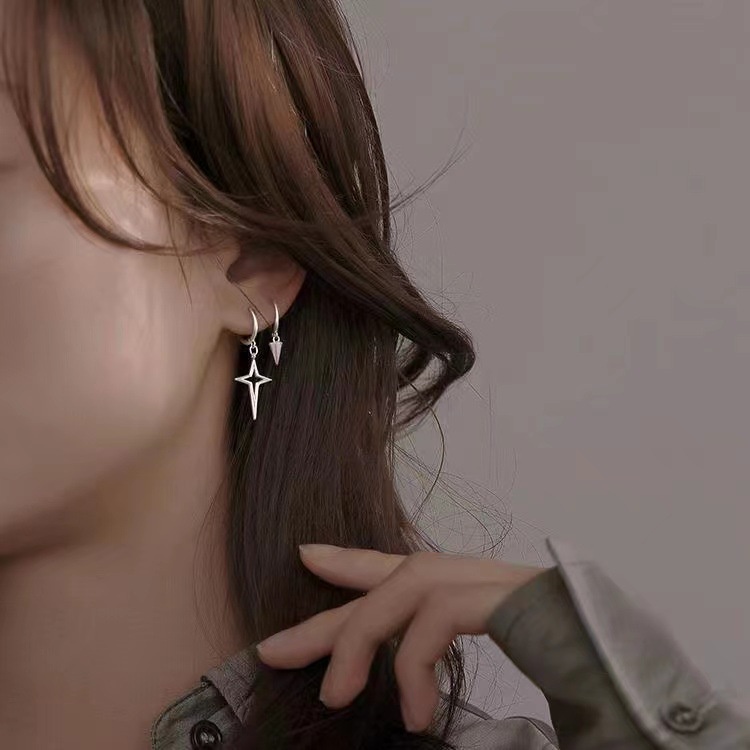 Khuyên Tai Không Đối Xứng Hình Học Ngôi Sao Phong Cách Hip hop Cá Tính