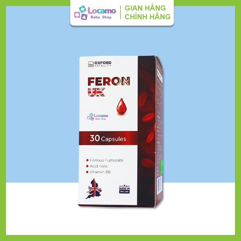 FERON UK Viên sắt cho bà bầu Bổ Sung Sắt Folic Acid và Vitamin B6 Cho Sức Khỏe Hoàn Hảo Hộp 30 Viên