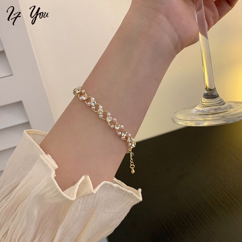 Vòng đeo tay AY chuỗi phối hạt ngọc trai thời trang cho nữ
