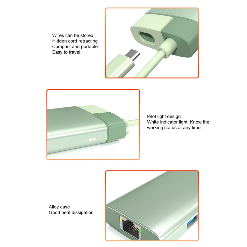 Bộ Chia Dữ Liệu Hoa Hướng Dương PD100W Gigabit Ethernet 4K HDMI 5Gbps Giao Diện USB Type-C Sang USB 3
