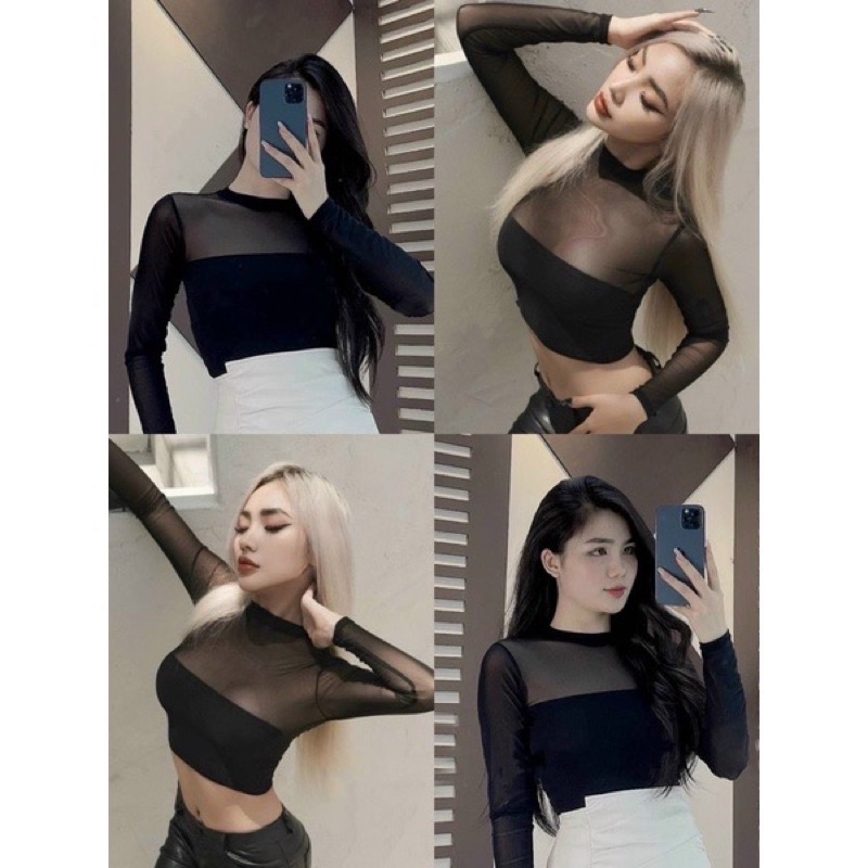 ÁO THUN PHỐI LƯỚI HỞ HỞ CO GIẢN XINH alohashop91