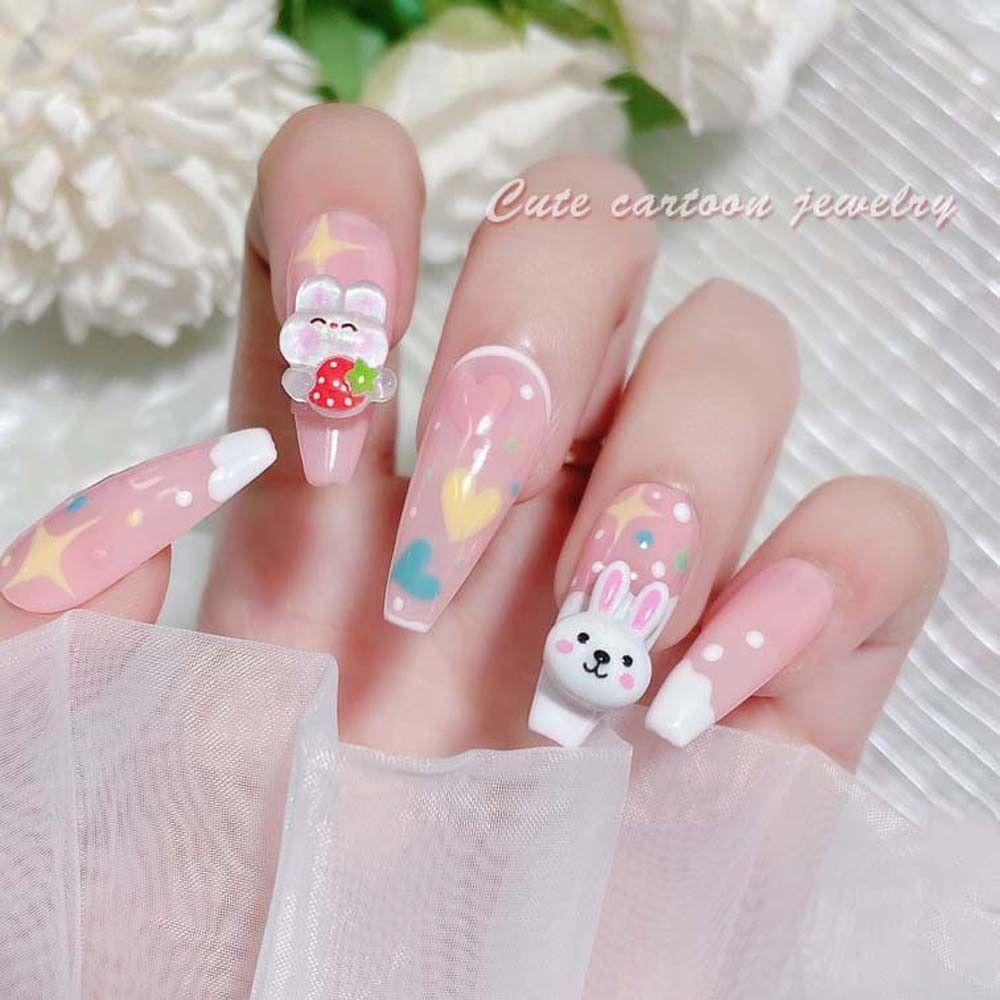 OCEANMAP Phụ Kiện Trang Trí Móng Tay Họa Tiết Hoạt Hình Cún / Thỏ / Gấu Kuromi / Dâu