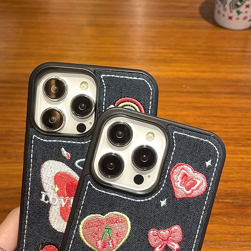 Ốp Điện Thoại Denim Thêu Họa Tiết Cho iPhone 11 11Promax 14 14Pro 14plus 14Promax caser 12 12Pro 12Promax X XR XS XSmax 13 13Pro 13Promax
