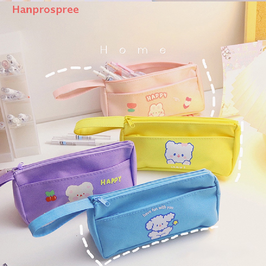 Túi Đựng Bút Vải Canvas In Hình Thỏ Màu Sắc Ngọt Ngào Xinh Xắn