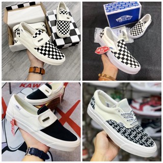 Giày thể thao vanz, van caro dây, giày vans dán caro  lười đen trắng nam nữ