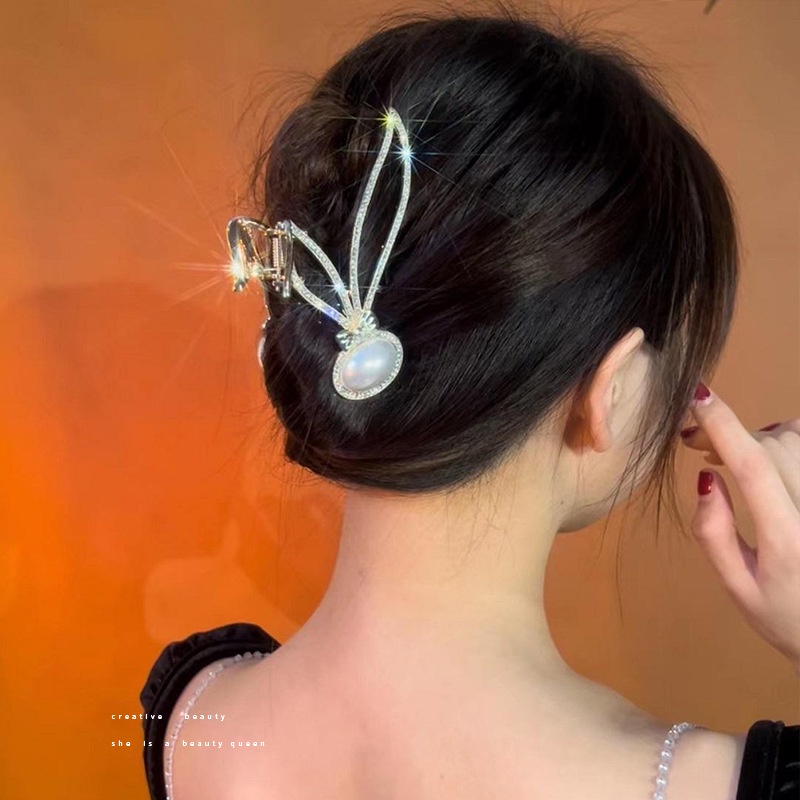 Kẹp Tóc Hình Thỏ Đính Đá Tua Rua Thời Trang Sang Trọng Cho Nữ
