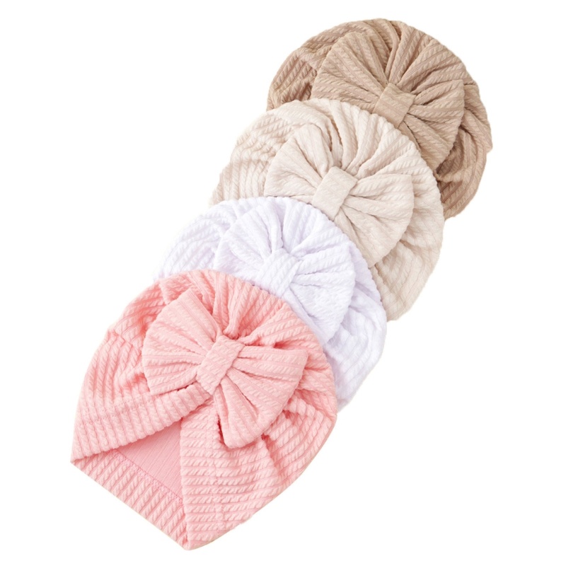 Bộ 4 Mũ Beanie Chống Gió Đính Nơ Phong Cách Muslin Thời Trang Mùa Xuân Dành Cho Trẻ Sơ Sinh
