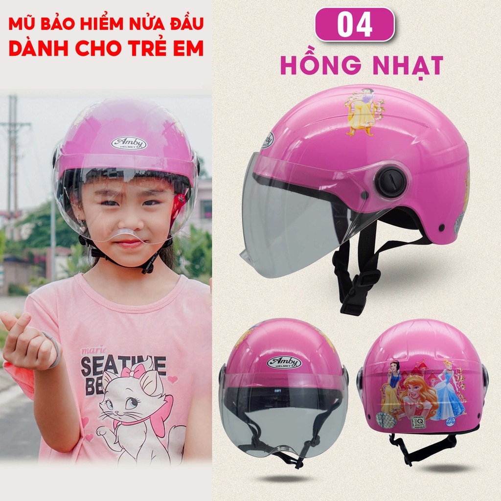 Mũ Bảo Hiểm Trẻ Em Nửa Đầu Amby Helmet, tem dán họa tiết đáng yêu cho bé trai và bé gái - Nhiều màu