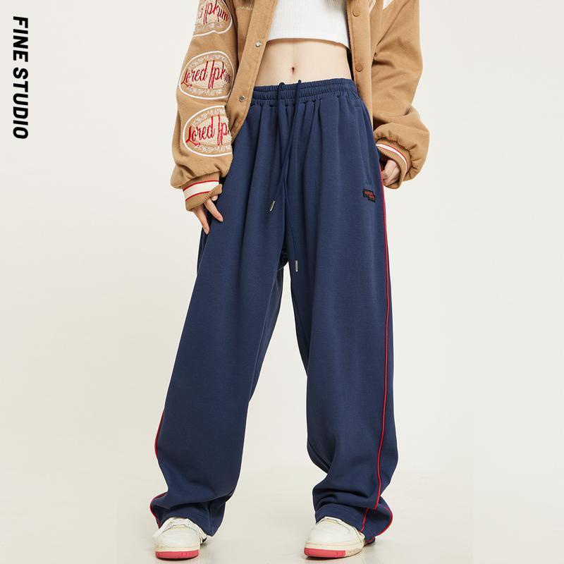 Fine STUDIO Quần Thể Thao Ống Rộng Dáng Suông Phong Cách Hip Hop Đường Phố Mỹ Retro Giản Dị Dành Cho Nam Và Nữ Sw