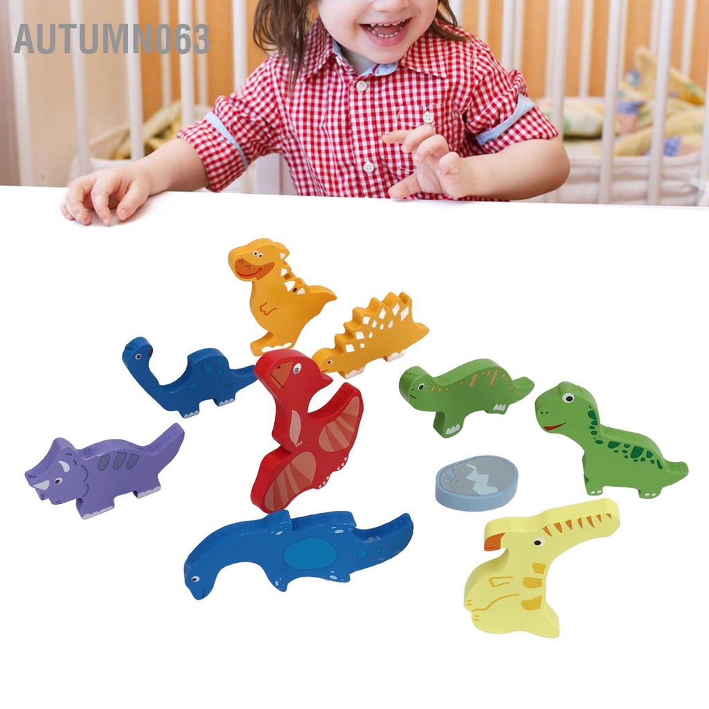 Autumn063 Bộ xếp chồng khối khủng long đầy màu sắc Cải thiện khả năng phối hợp Khối cân bằng gỗ Đồ chơi giáo dục