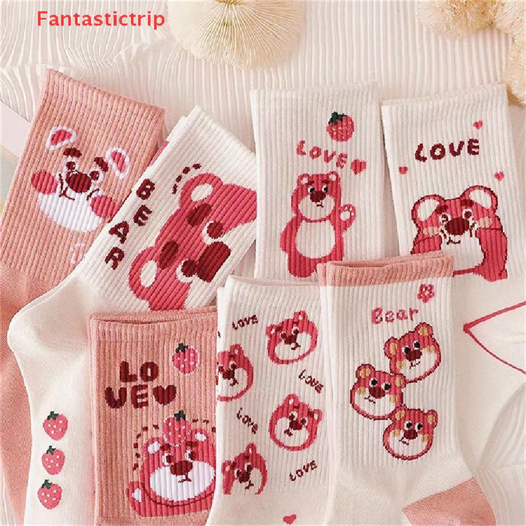 [Fantastictrip] Vớ Ống Lửng Họa Tiết Hoạt Hình Gấu Dâu Tây Phong Cách Hàn Quốc Dễ Thương Hợp Thời