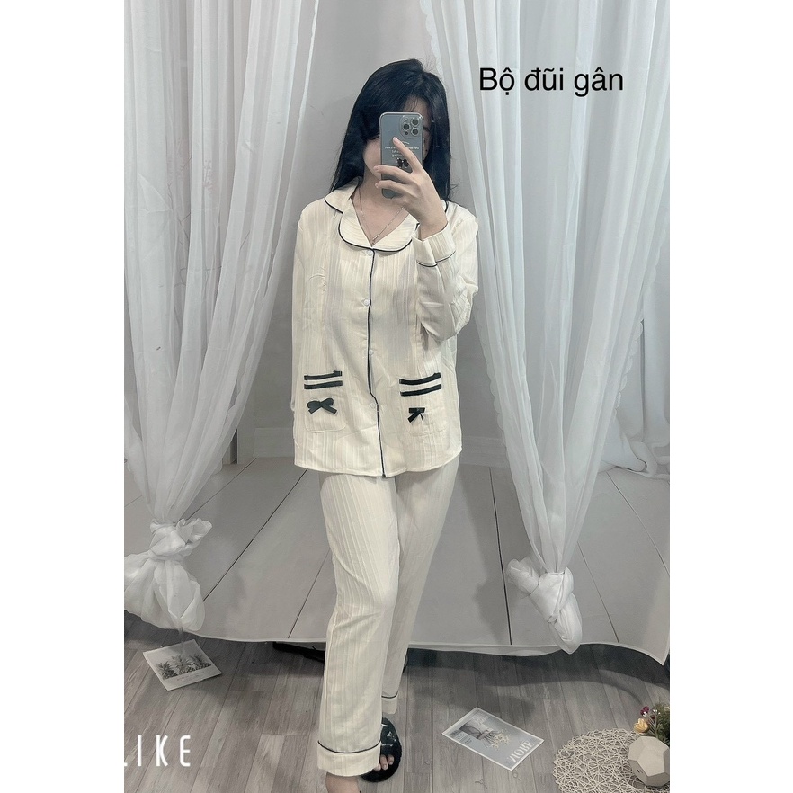 Bộ bầu dáng pijam dài taychất đũi gân hàng loại 1mặc bầu , sau sinh,quần có chun chỉnh bụng, khóa cho con ti tiện lợi