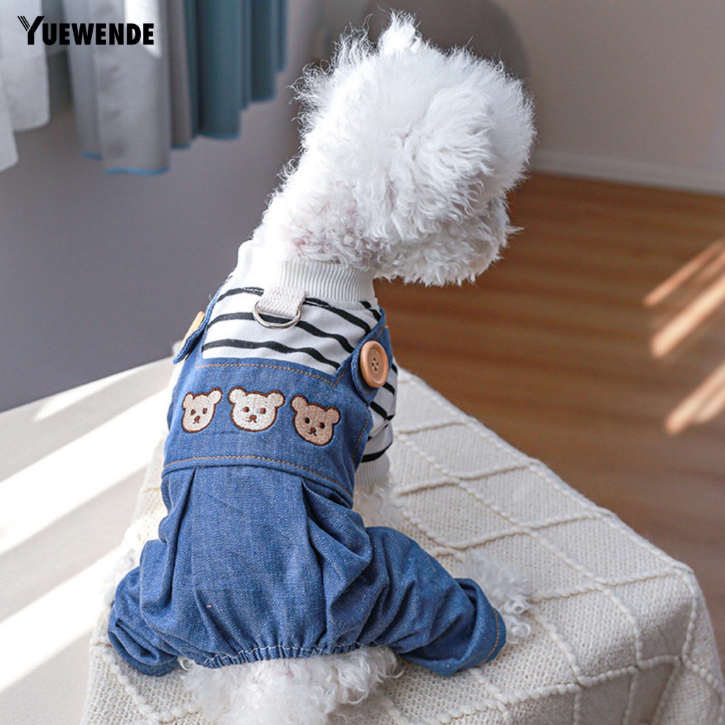 [Yue.z] Áo Liền Quần Denim Họa Tiết Gấu Hoạt Hình Mặc Hàng Ngày Cho Thú Cưng Bắt Mắt