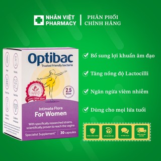 Hộp 30 viên men vi sinh Optibac Probiotics For Women cung cấp lợi khuẩn, ngăn ngừa viêm nhiễm phụ khoa & đường tiết niệu
