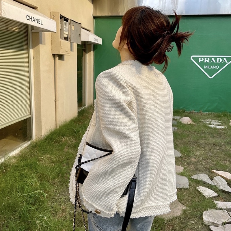 ÁO DẠ TWEED TRẮNG KEM CHẤT DÀY DẶN