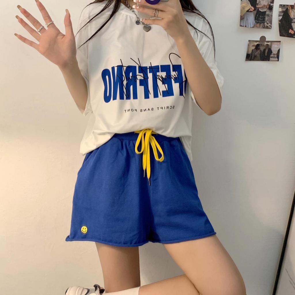 Jiashucheng Klein Quần Short Thể Thao Ống Rộng Lưng Cao Màu Xanh Dương Phong Cách Hàn Quốc Thời Trang Mùa Hè Hàng Mới Dành Cho Bạn Nữ Mặc Ngoài