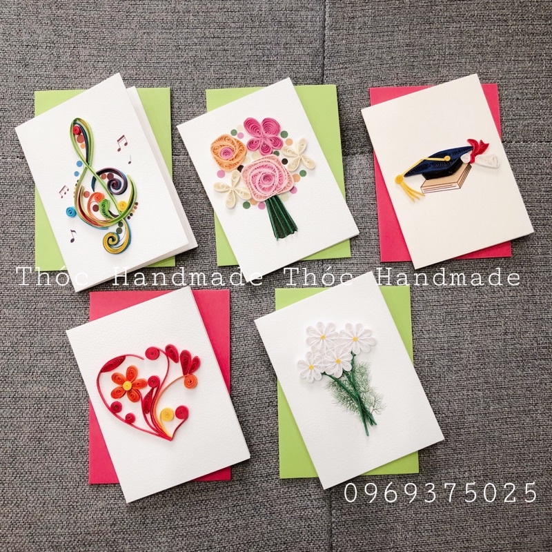Thiệp Quilling giấy xoắn Handmade chúc mừng sinh nhật, cảm ơn, Valentine, 8/3(kích thước 6x9cm)
