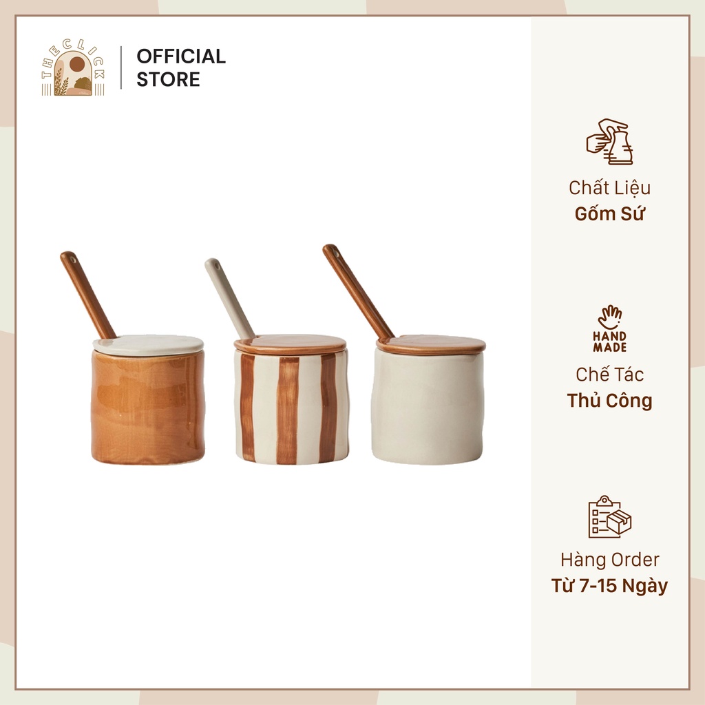 Hũ Đựng Gia Vị Bằng Gốm Handmade Phong Cách Retro Vintage, Lọ Đựng Gia Vị Nhà Bếp