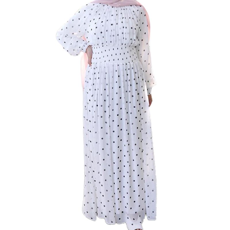Đầm Maxi Chiffon Dài Tay Cổ Rùa Họa Tiết Chấm Bi Cho Phụ Nữ Hồi Giáo