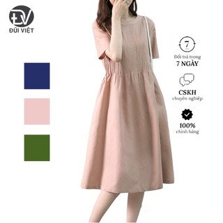 Đầm linen nữ dáng suông xếp ly trẻ trung 2 túi sườn Đũi Việt DV195