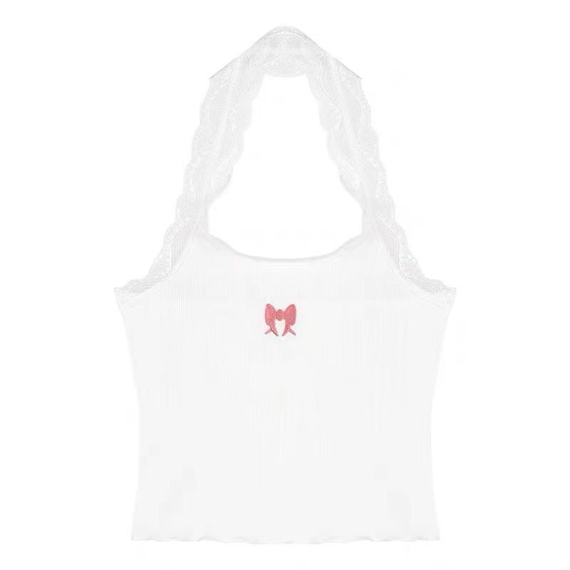 Áo Hai Dây Phối Ren Màu Trắng Thời Trang Mùa Hè Ngọt Ngào Cho Nữ