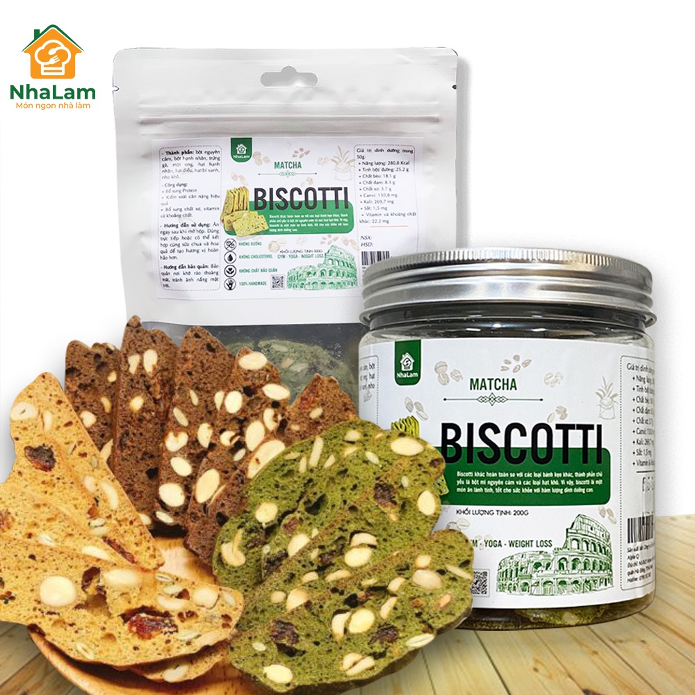 Bánh Biscotti NHALAM 3 Vị Siêu Hạt, Không Đường, Thơm Ngon Giòn Rụm, Bánh Ngũ Cốc Nướng Ăn Kiêng Không Đường