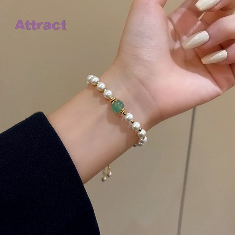 Vòng Tay Chuỗi Hạt Ngọc Trai Đính Đá Mắt Mèo Thời Trang Sang Trọng Cho Nữ