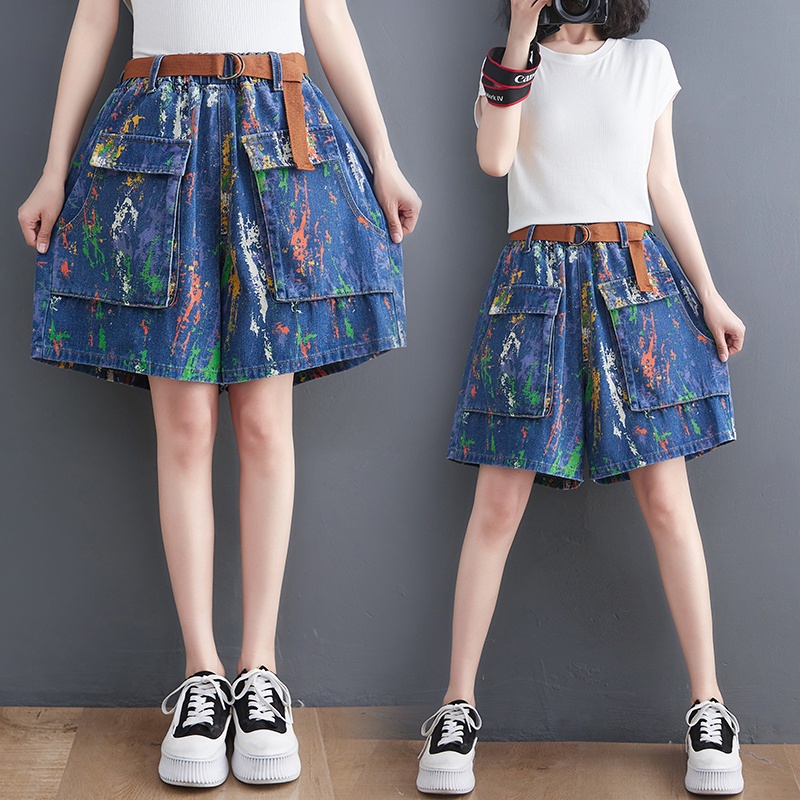 A414 quần short bigsize freesize túi hộp họa tiết vẩy sơn cá tính phong cách mẫu mới