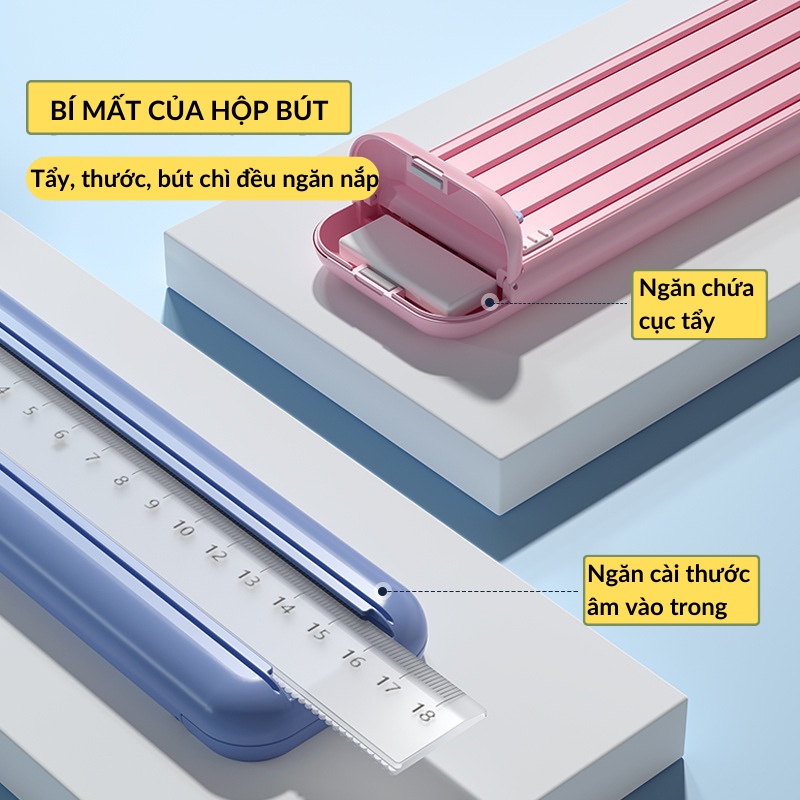Bút Chì Hộp Thông Minh Gọn Nhẹ Siêu Bền Có 5 Cây Bút Chì 2B Thước Kẻ Và Cục Tẩy Sandrine HB-02 - Hàng Chính Hãng