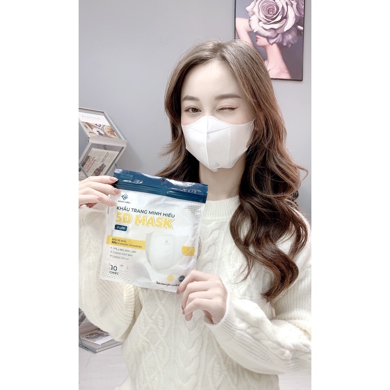 Lẻ 10c Khẩu Trang 5D Minh Hiếu Túi Zip