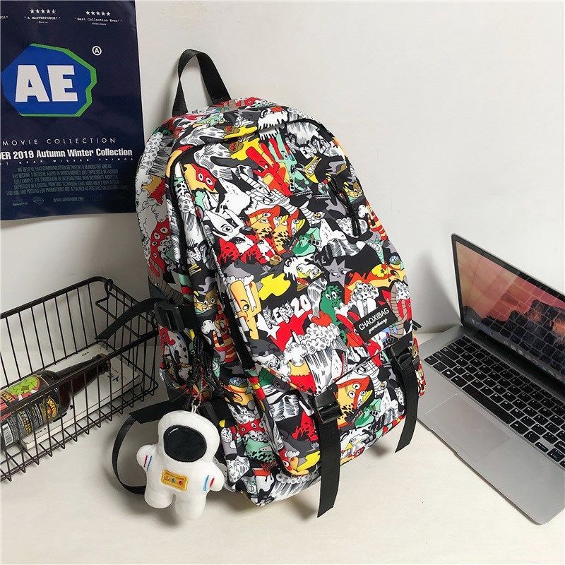 Balo Đi Học Họa Tiết Rằn Ri graffiti Phong Cách Hong Kong Thương Hiệu I.T MK Dành Cho Nam Và Nữ Sinh Trung Học