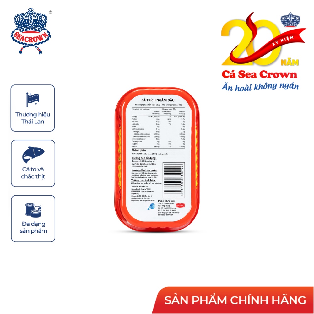 Cá hộp Sea Crown cá Trích ngâm dầu-Pack 50