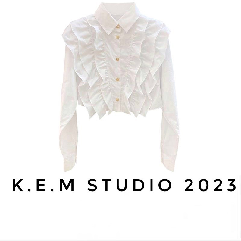 Áo sơ mi trắng croptop kiểu bèo-New2023 (kèm ảnh thật)-Kem.Studio