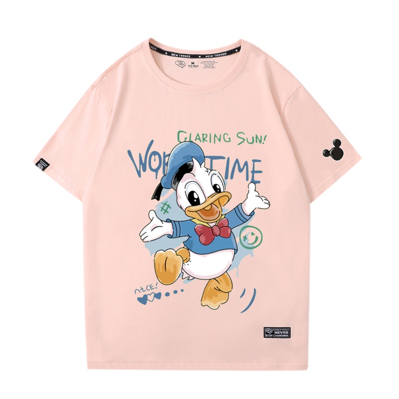 * * O Thuần Khiết Áo thun Cotton Dáng Rộng tay Ngắn In Hình Vịt Donald / Daisy Hoạt Hình Disney Đơn Giản Cho Nam Và Nữ @ -