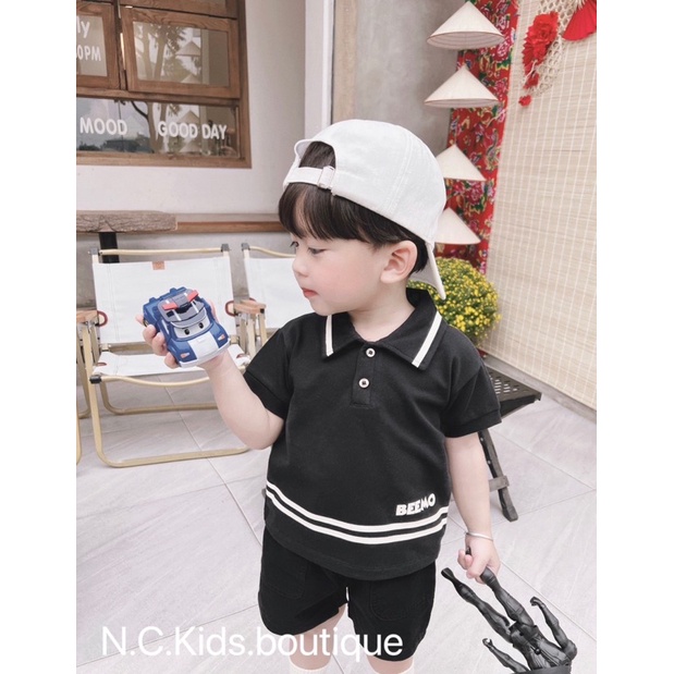 (8-19kg) Sét bộ cotton cộc tay cổ polo cho bé trai bộ quần áo mùa hè