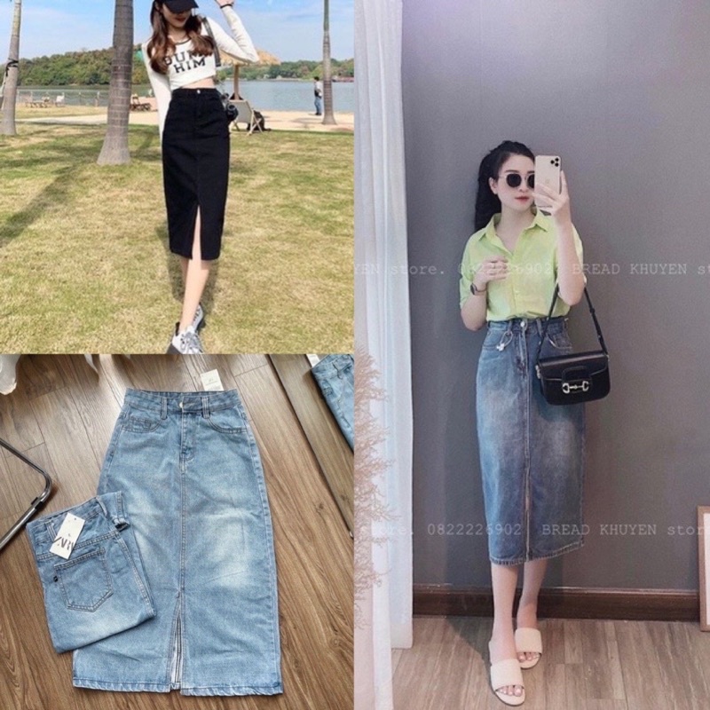 CHÂN VÁY JEASN DENIM XẺ TRƯỚC MẪU MỚI #930