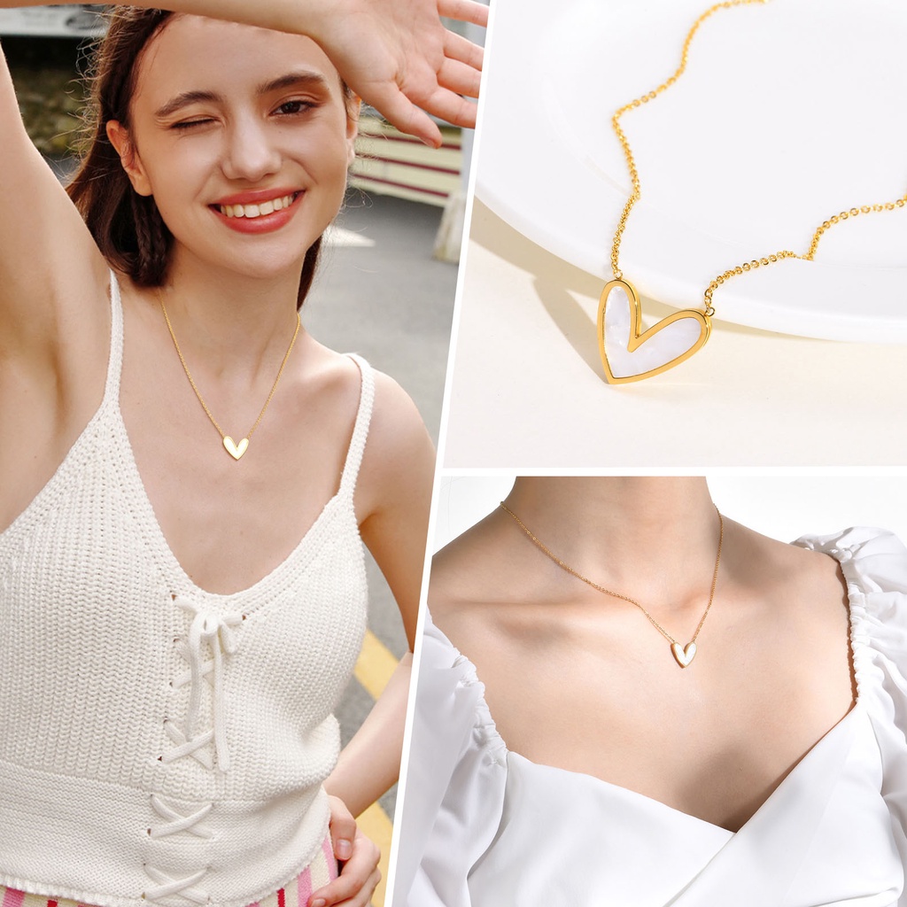 Vnox Vòng cổ Mặt Hình Trái Tim Vỏ Sò Màu Trắng Thích Hợp Làm Quà Tặng Cho Bạn Gái