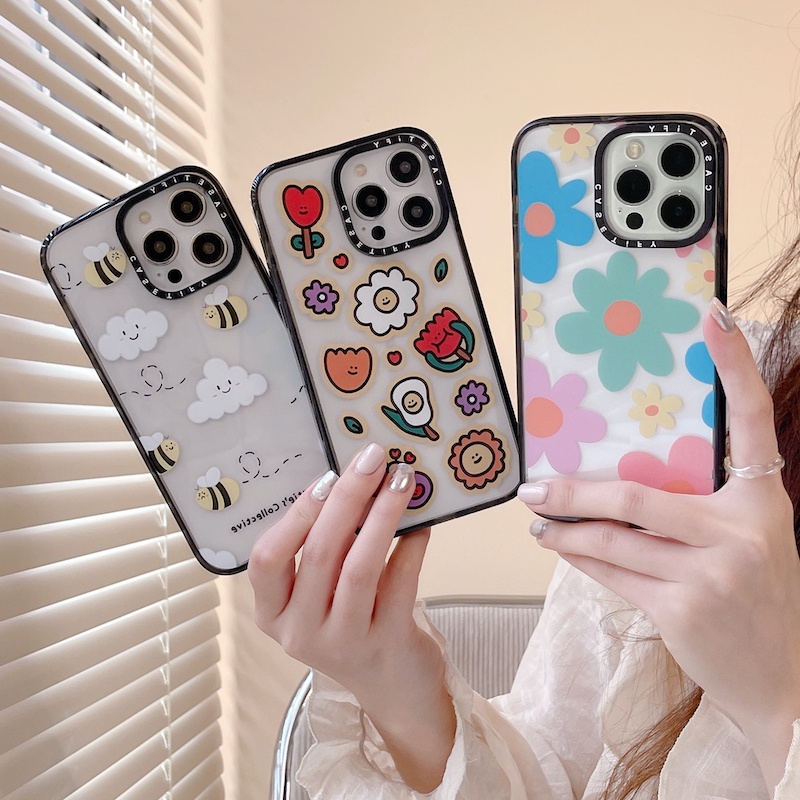 Casetify Ốp Điện Thoại Acrylic Cứng In Hình Hoa Và Ong Cho iPhone 15 14 13 12 11 Pro Max Plus
