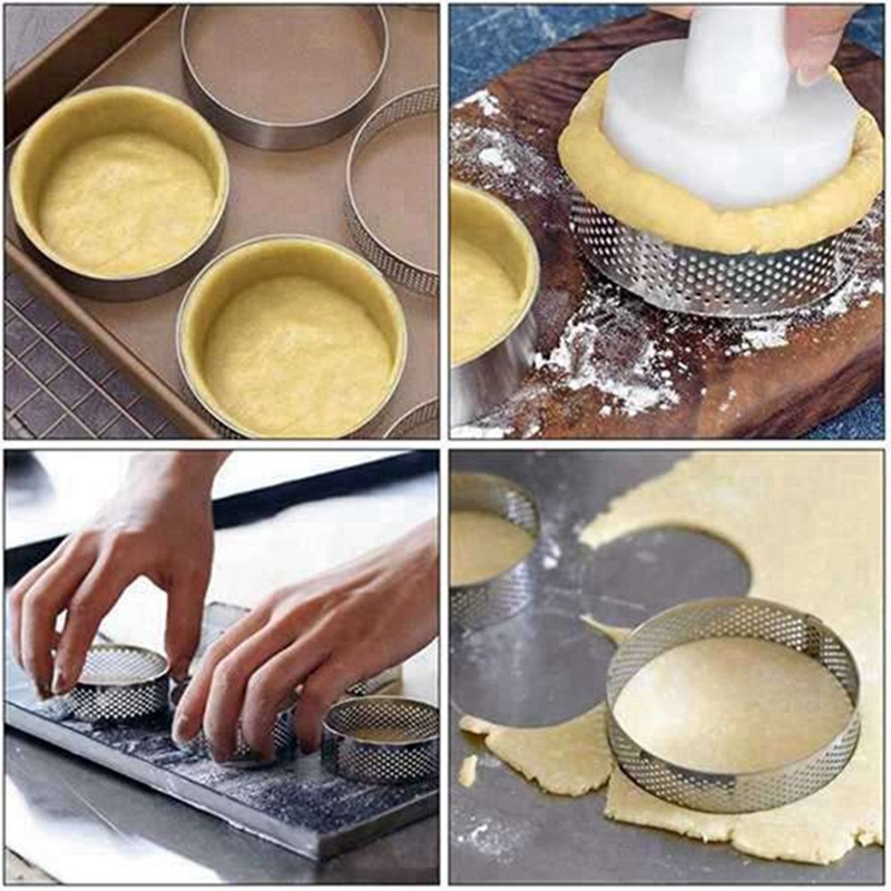 Khuôn Làm Bánh Tart Tròn Có Lỗ Bằng Thép Không Gỉ Tiện Lợi Dành Cho Nhà Bếp