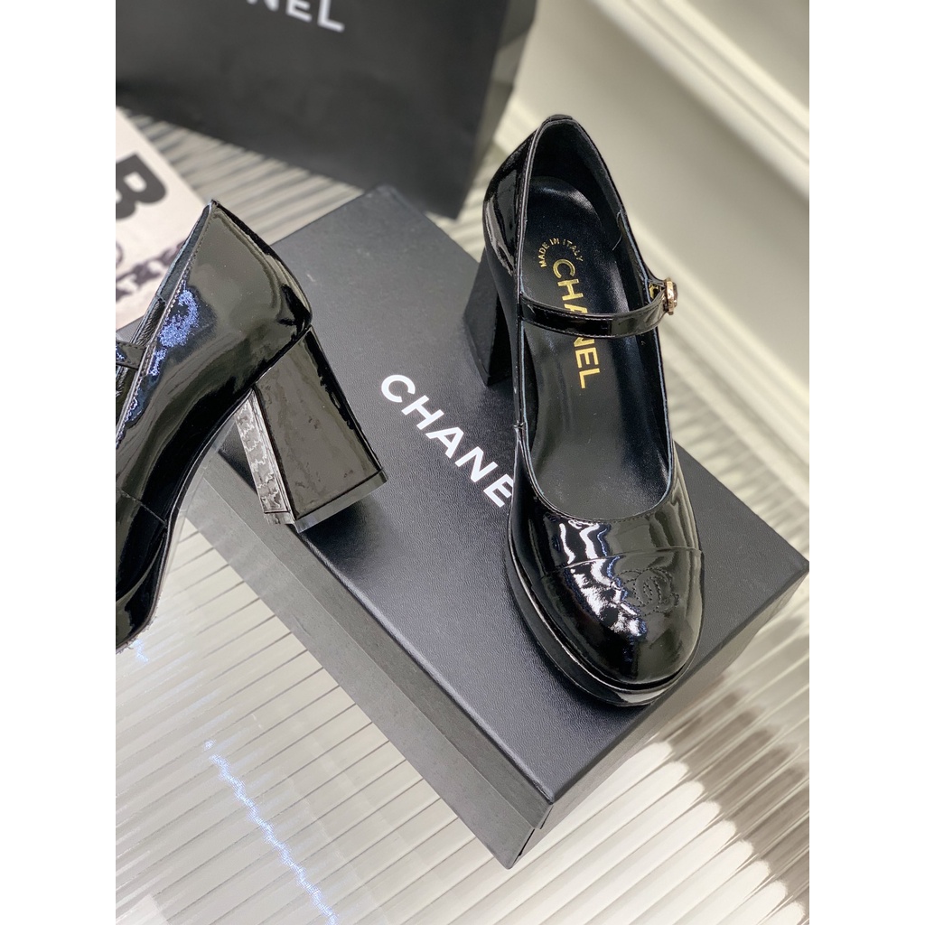 Giày cao gót nữ da thật thời trang cao cấp Channel CN phong cách retro, tiểu thư