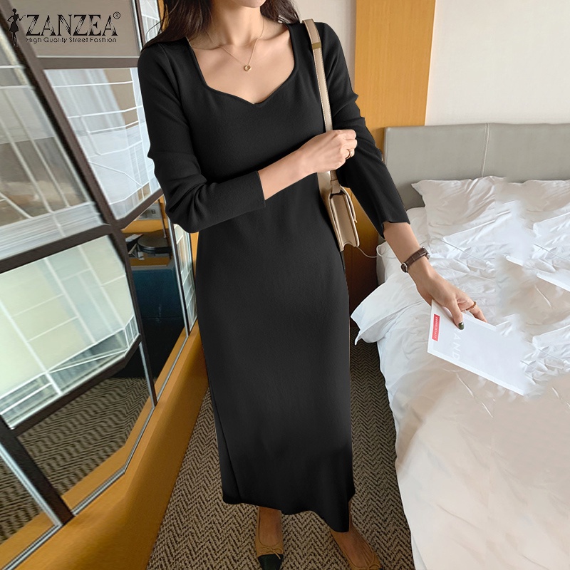 Đầm len nữ ZANZEA dài tay thời trang Hàn Quốc