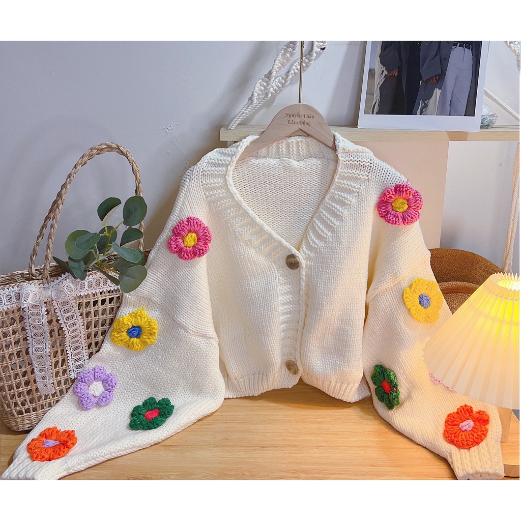 Áo len cardigan croptop dưa hấu,dâu,hoa