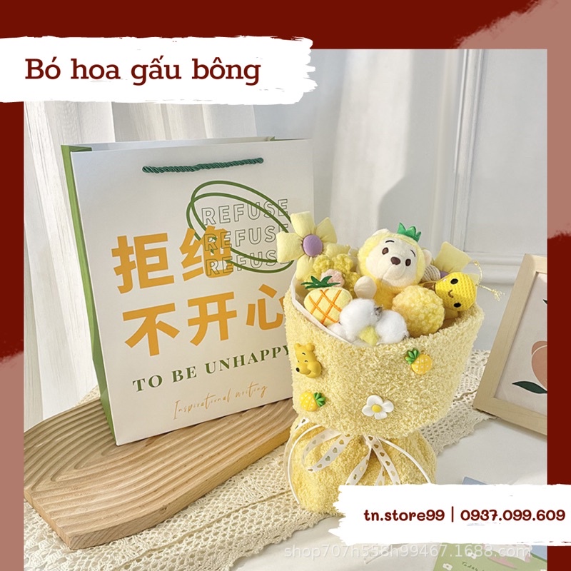 Hoa bó gấu bông TẶNG kèm đèn, túi giấy, thiệp thích hợp quà tặng sinh nhật, 14/2, 8/3, anniversary