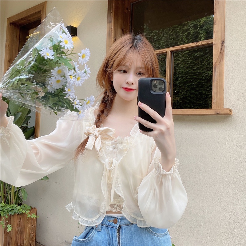 Áo Khoác cardigan Chống Nắng Mùa Xuân Hè 2023 Mới Với Váy Voan Và Áo Choàng Cổ Tích